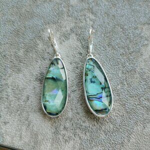 Napier Abalone Teardrop Dangle Earrings Silver Tone Shell Look